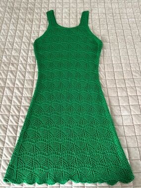 Tahari Bright Green Crochet Dress
